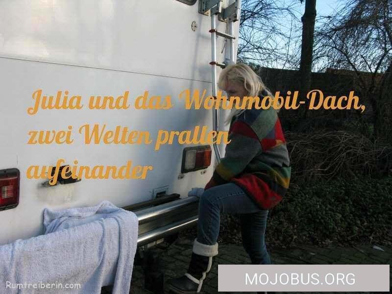 Susanne und das Wohnmobil Dach, zwei Welten prallen aufeinander